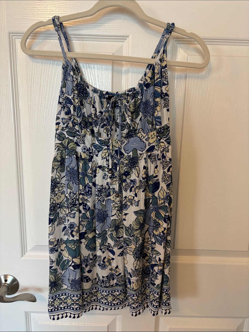 Angie Blue and Green Floral Tie-Front Camisole